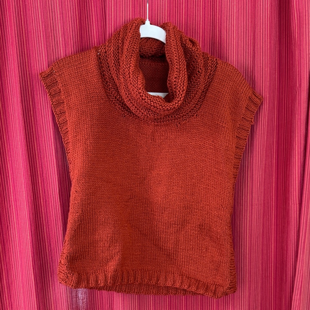 Hand Knit Cowl Neck Sweater in Rich Rust
